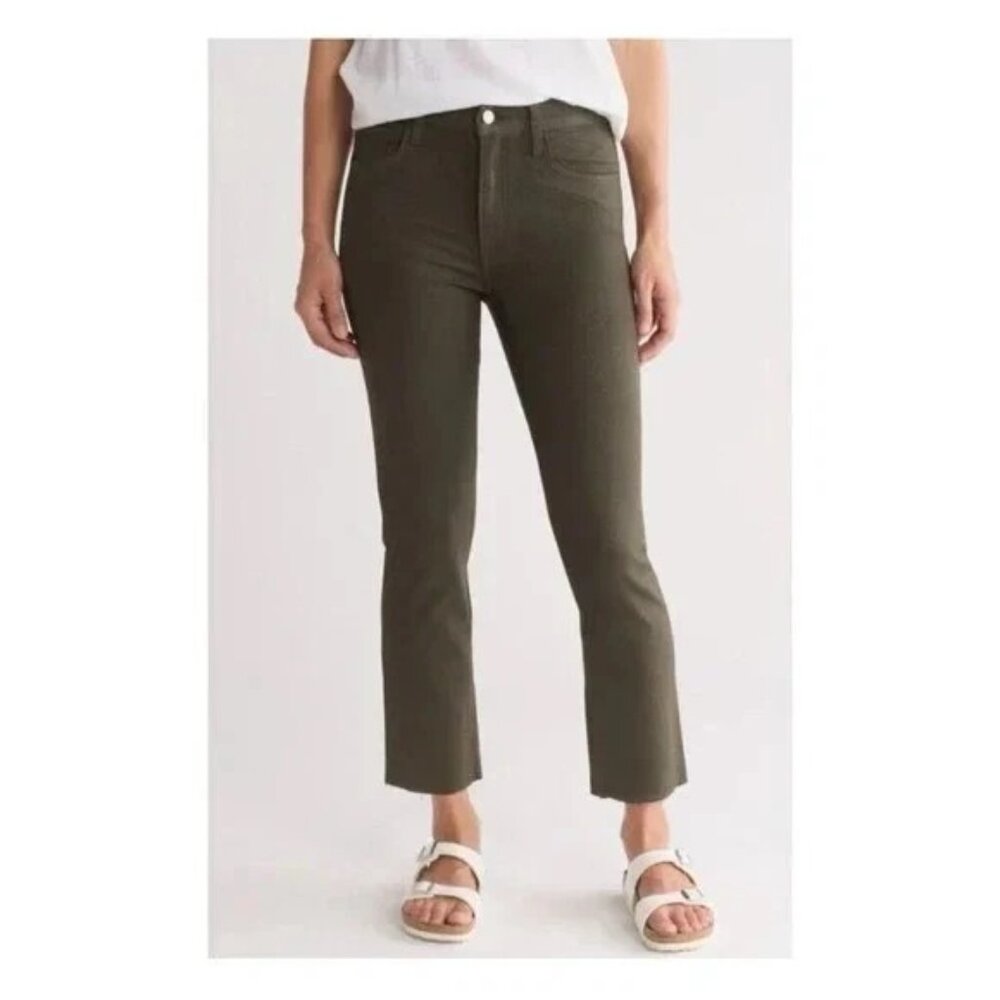 NWOT Frank & Eileen Cork Everyday Jeans Lightly Coated Olive Green Raw Hems 25